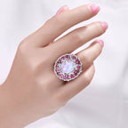 Moonstone Ring With Pink Tourmaline 7.72 Carats Sterling Silver