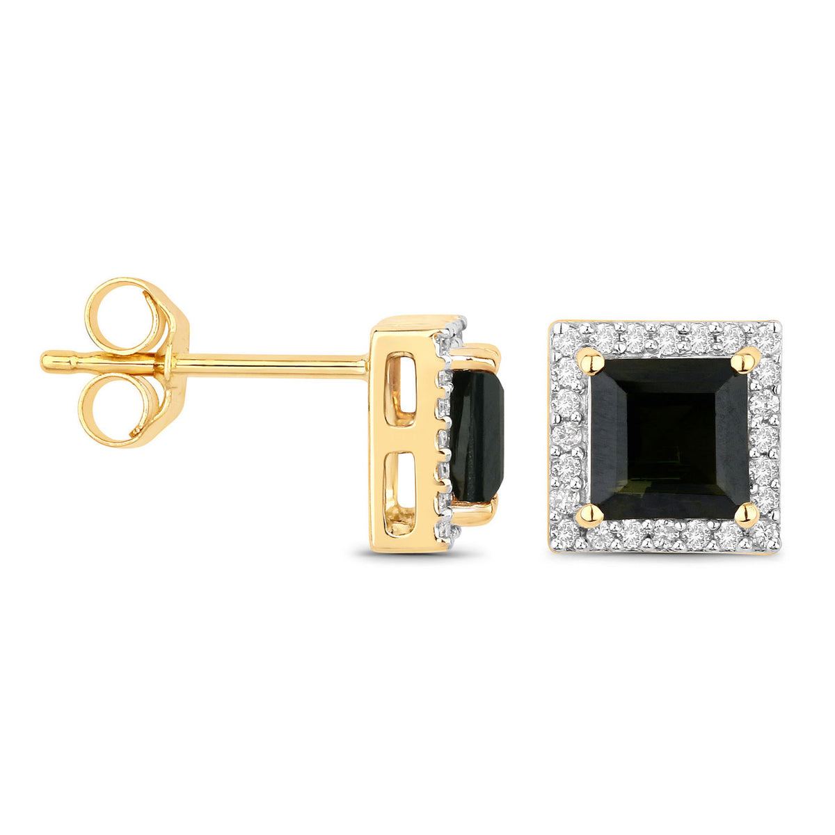 Green Tourmaline Stud Earrings With Diamonds 1.52 Carats 14K Yellow Gold