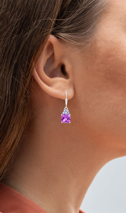 Amethyst Earrings Withl Tanzanite 3.92 Carats Sterling Silver