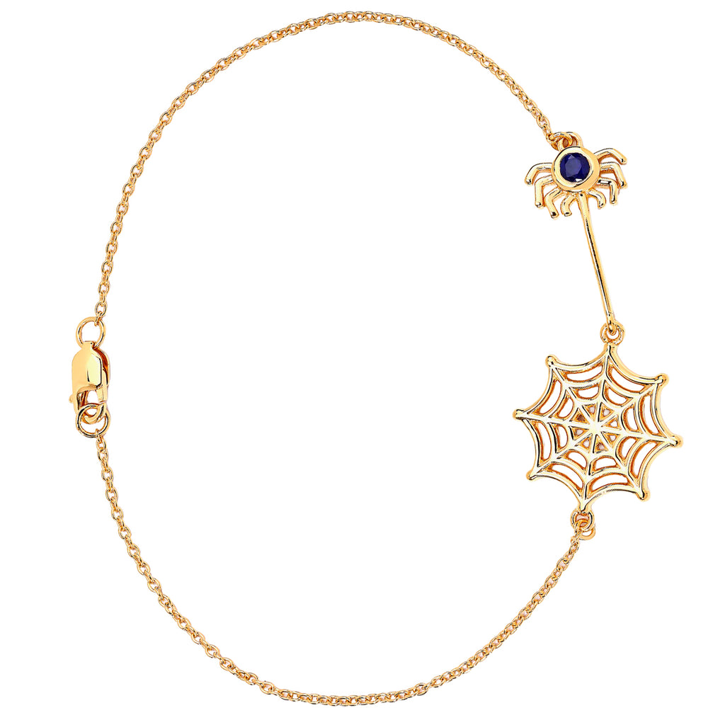Blue Sapphire Spider Bracelet 0.12 Carats Gold Plated Silver