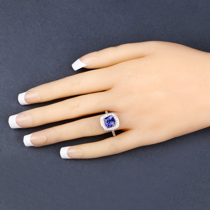 Tanzanite Ring With Diamonds 2.54 Carats 14K White Gold