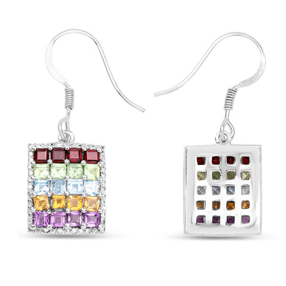 Natural Mixed Gemstones Cluster Earrings 4.22 Carats Sterling Silver