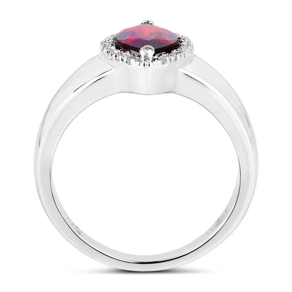 Marquise Cut Red Garnet Ring White Topaz Halo 2.07 Carats Total