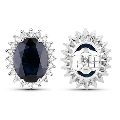 Blue Sapphire Earrings Diamonds 3.3 Carats 14K White Gold
