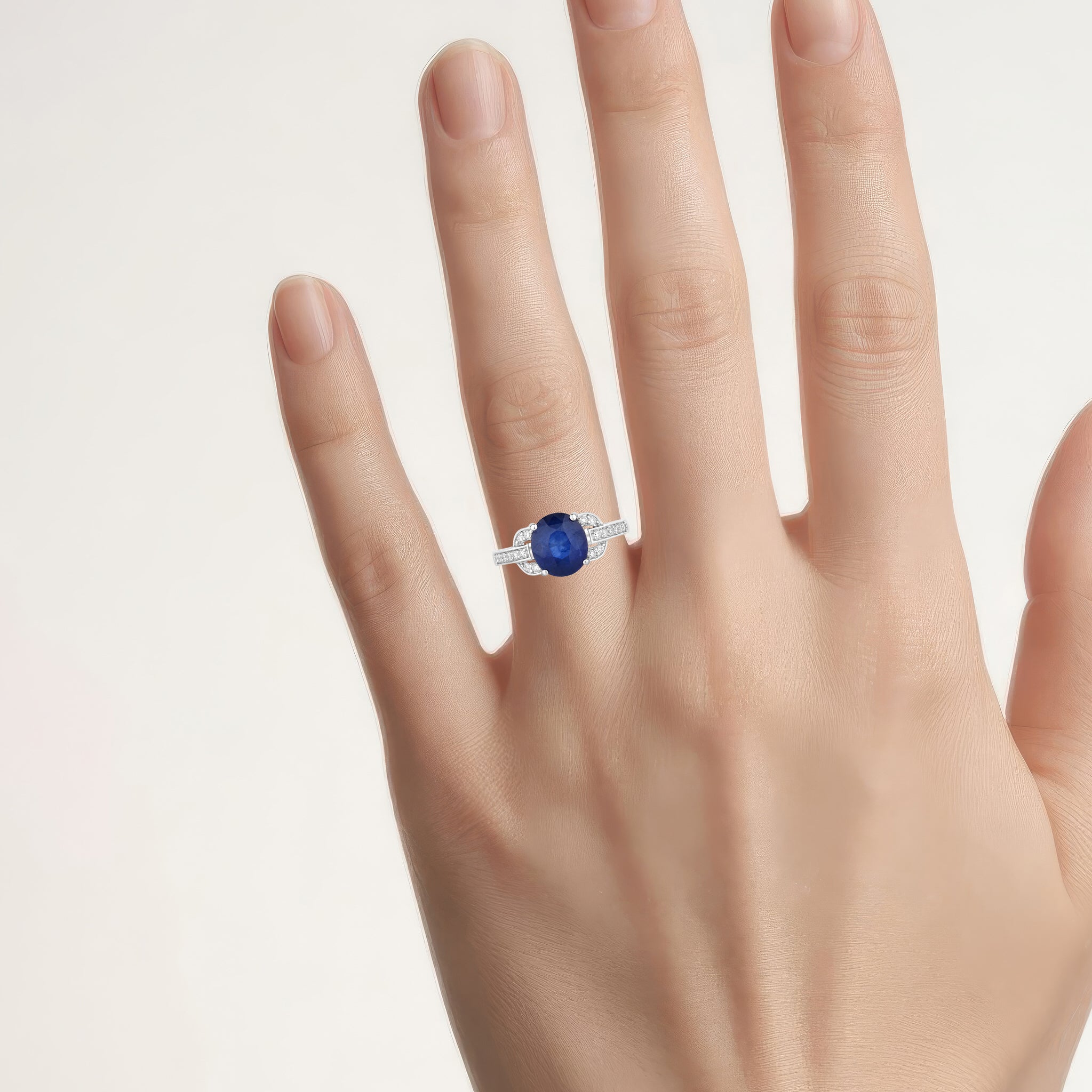 Blue Sapphire Ring With Diamonds 2.98 Carats 18K White Gold