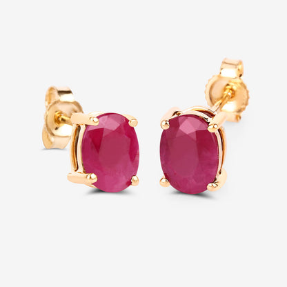 Ruby Stud Earrings 1.68 Carats 10K Yellow Gold
