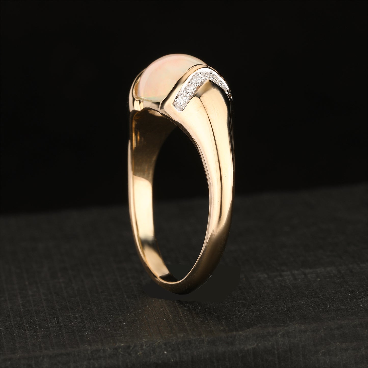 Natural Ethiopian Opal Ring With Diamonds 2.51 Carats 9K Yellow Gold
