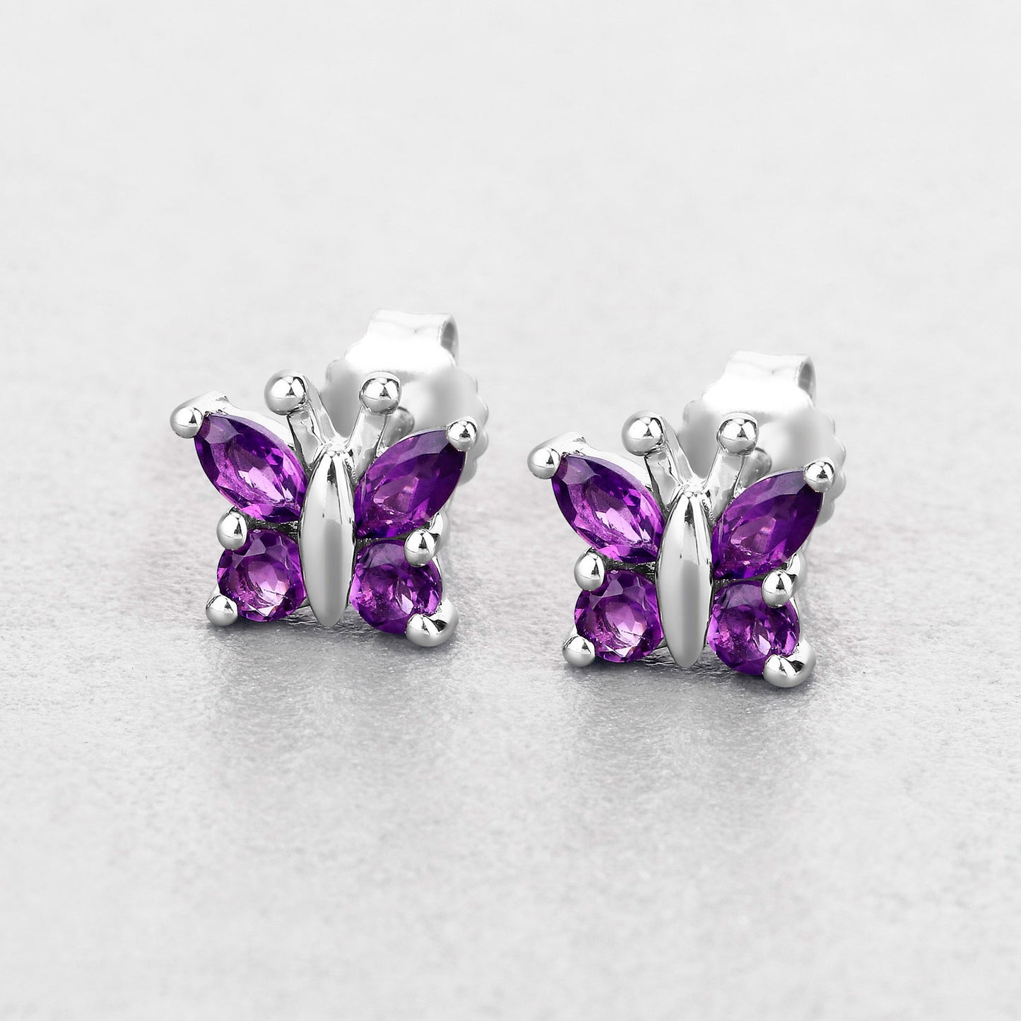 Amethyst Butterfly Earrings 0.98 Carats Sterling Silver