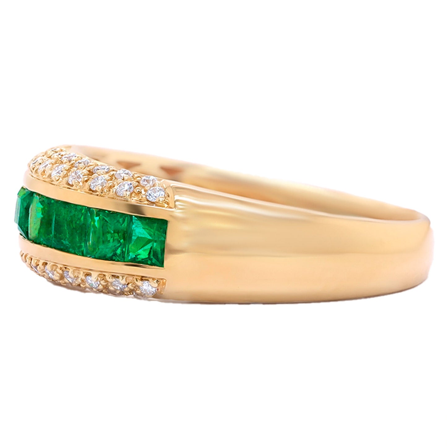 Zambian Emeralds and Diamonds Band Ring 1.3 Carats 18K Yellow Gold