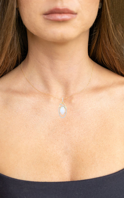 Natural Opal Pendant With Diamonds 3.56 Carats 14K Yellow Gold