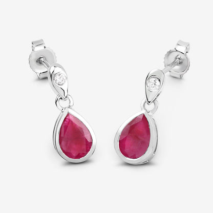 Ruby Earrings Diamonds 1.64 Carats 10K White Gold