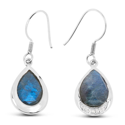 Labradorite Earrings With White Topaz 9.10 Carats Sterling Silver
