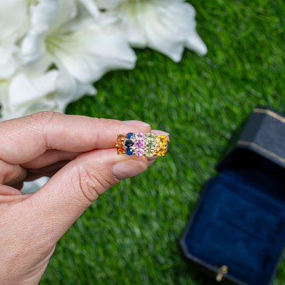 Multicolor Sapphire Cluster Ring Topaz 3.26 Carats 14K Yellow Gold Plated Silver