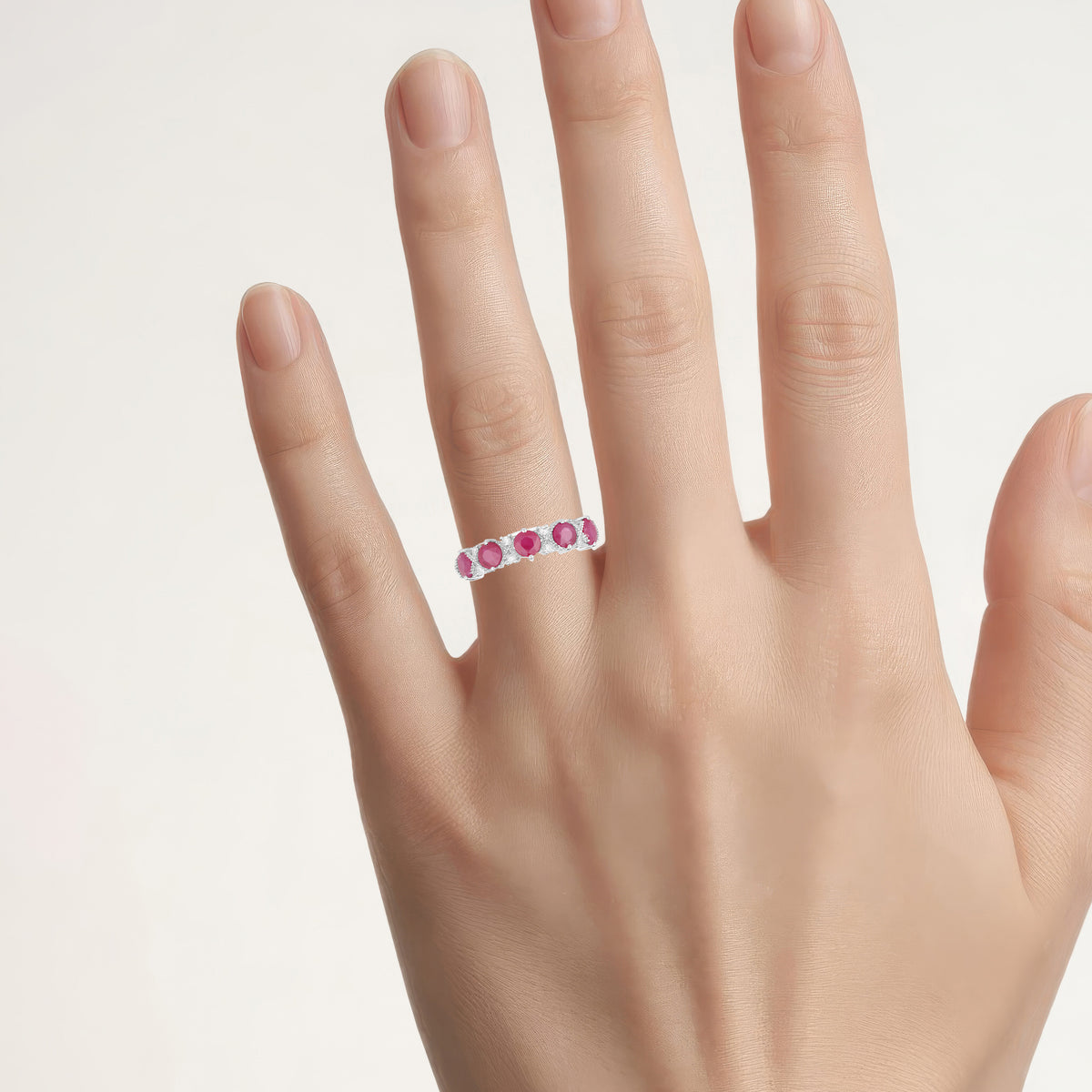 Ruby Ring With Diamonds 1.58 Carats 14K White Gold