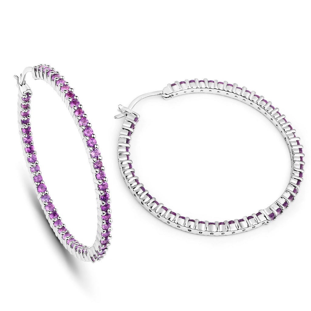 Amethyst Hoop Earrings 2.98 Carats Sterling Silver
