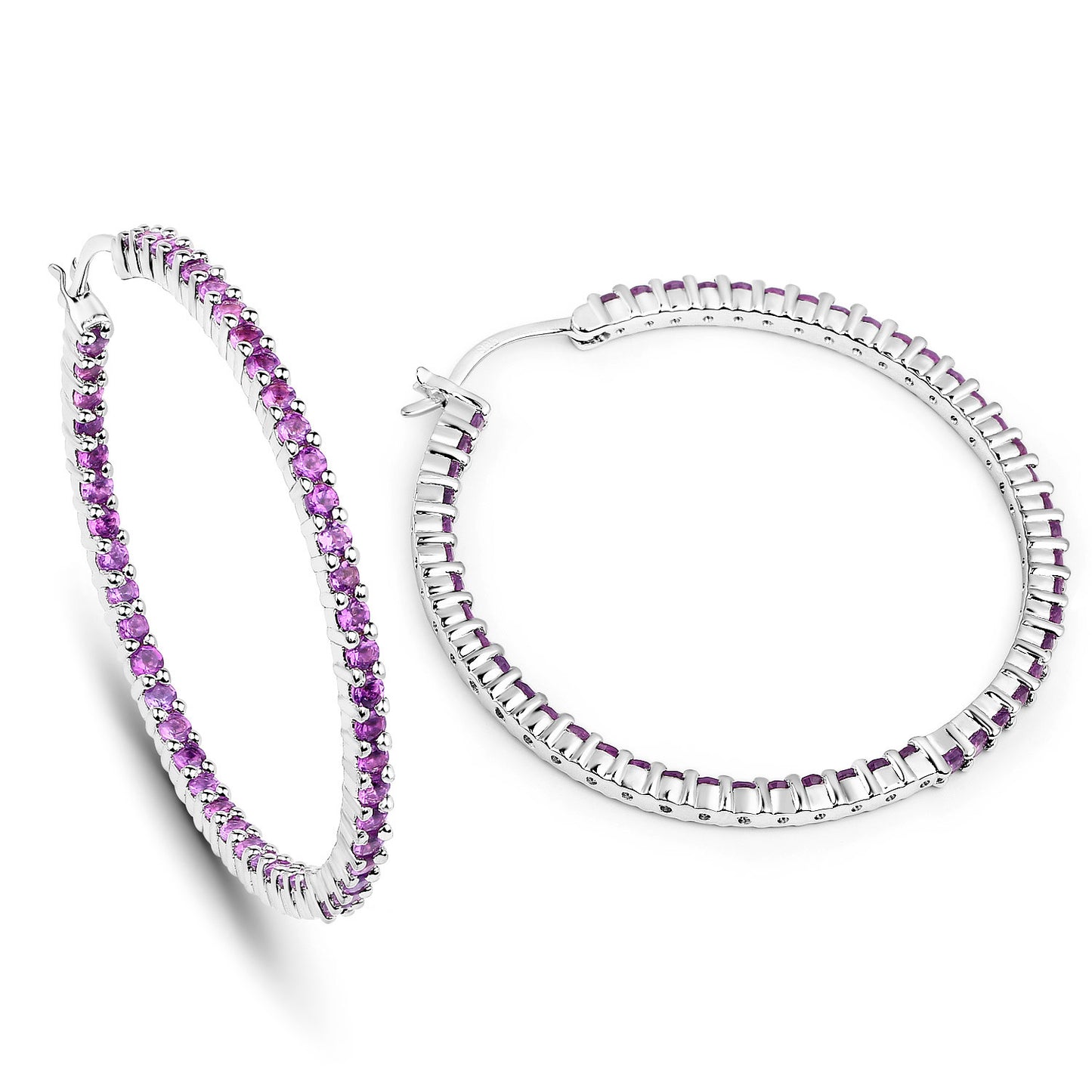 Amethyst Hoop Earrings 2.98 Carats Sterling Silver