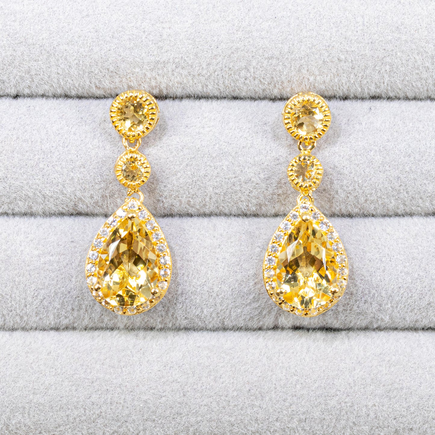 Citrine Dangle Earrings White Topazes 7.06 Carats 24K Yellow Gold Plated Silver
