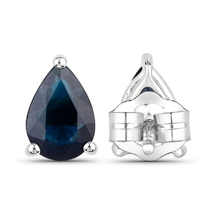 Blue Sapphire Stud Earrings 1.57 Carats 14K White Gold