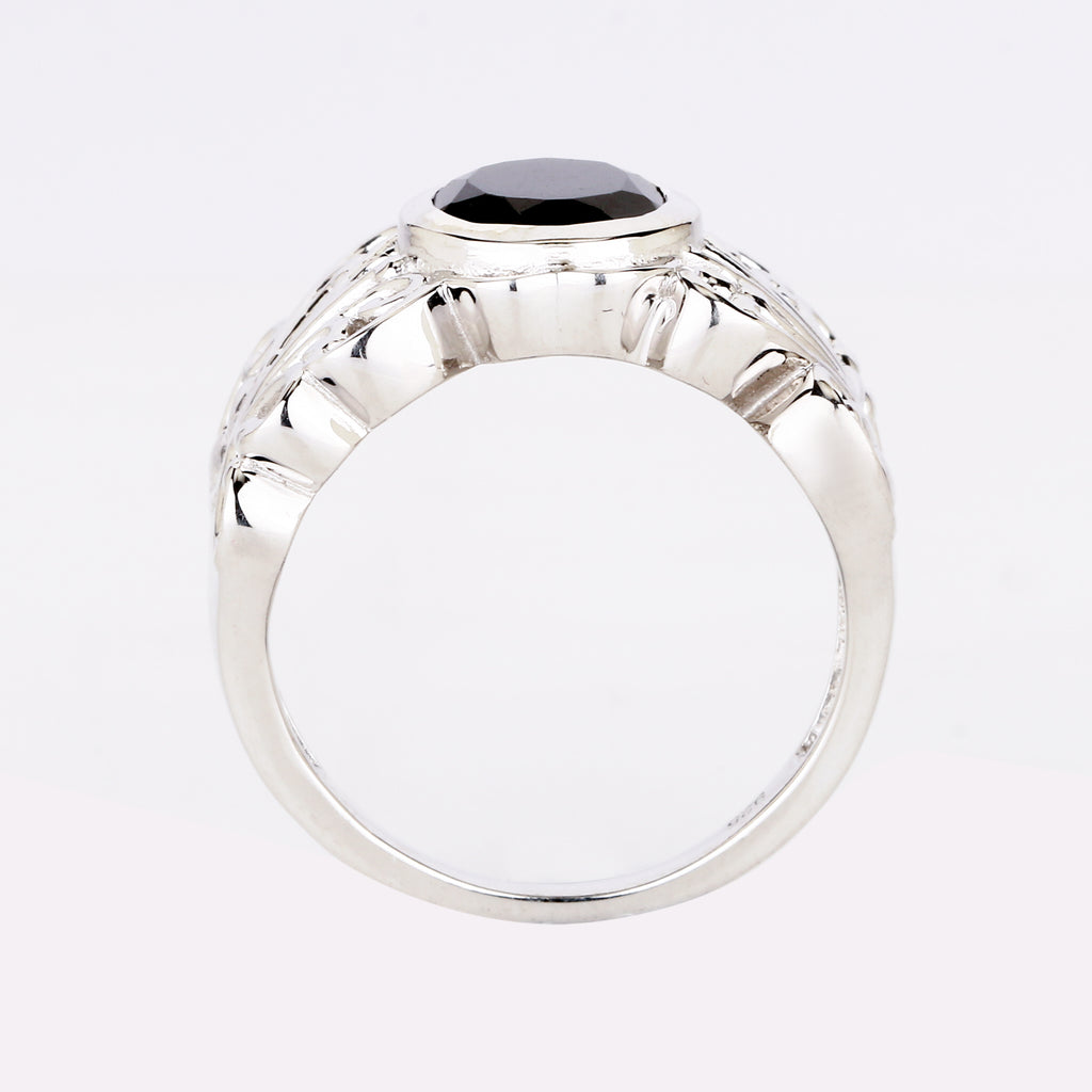 Natural Black Spinel Ring 3.35 Carats Sterling Silver