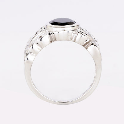 Natural Black Spinel Ring 3.35 Carats Sterling Silver