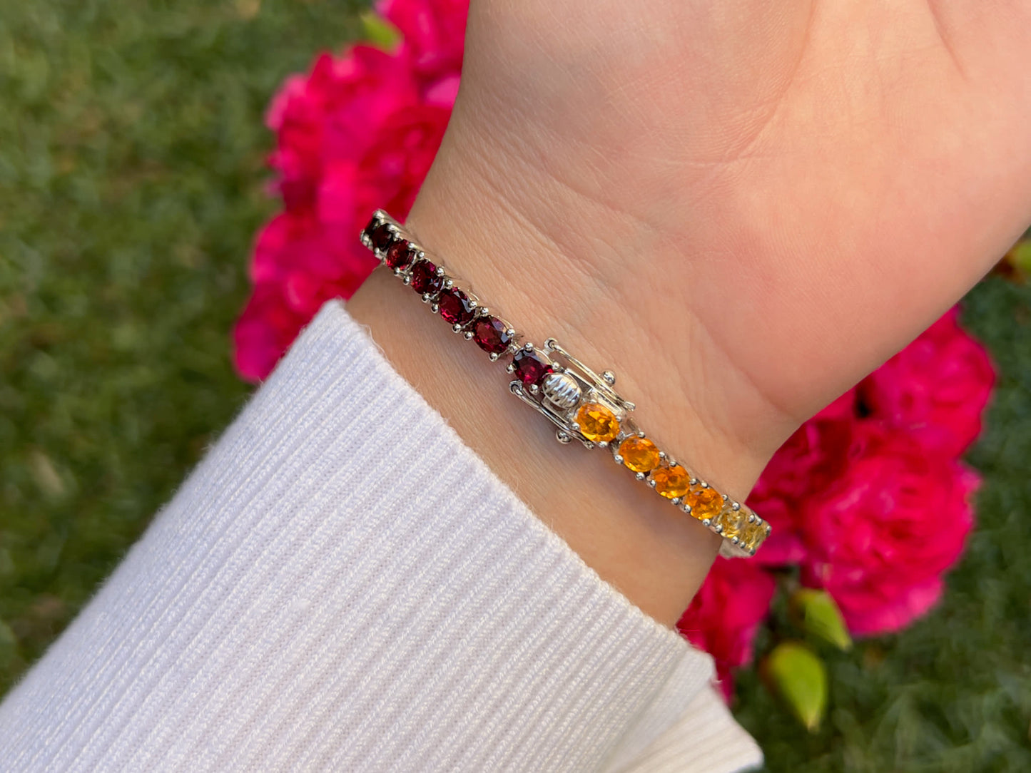 Natural Mixed Gemstones Bracelet 11.8 Carats Sterling Silver