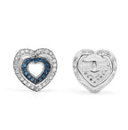 Blue and White Diamond Heart Earrings 0.42 Carats Sterling Silver