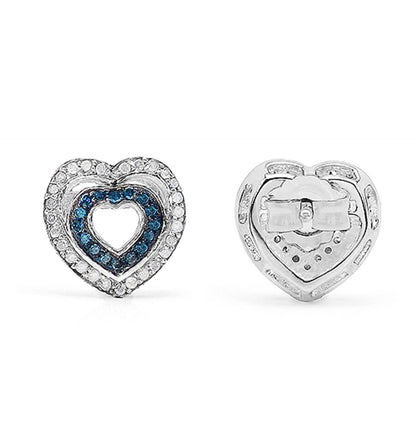 Blue and White Diamond Heart Earrings 0.42 Carats Sterling Silver