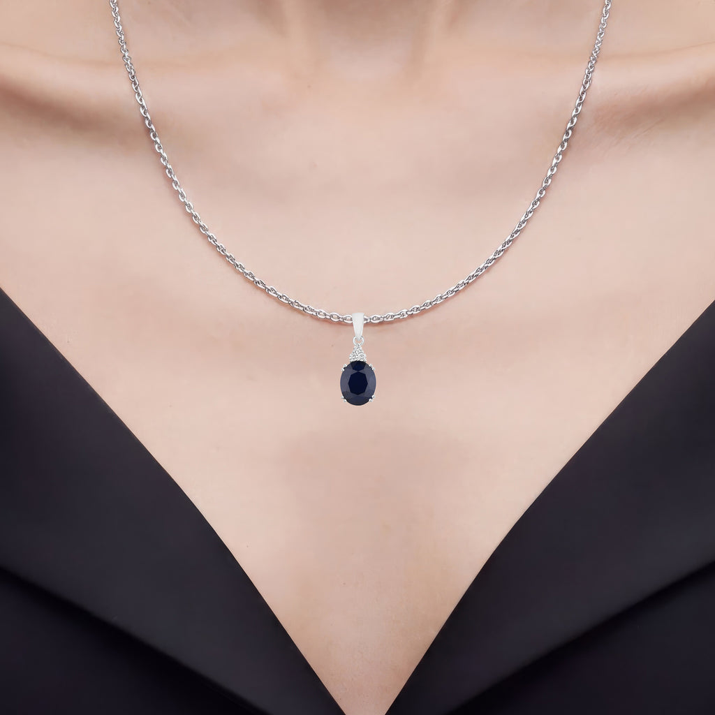 Blue Sapphire Pendant With Diamonds 4.38 Carats 14K White Gold
