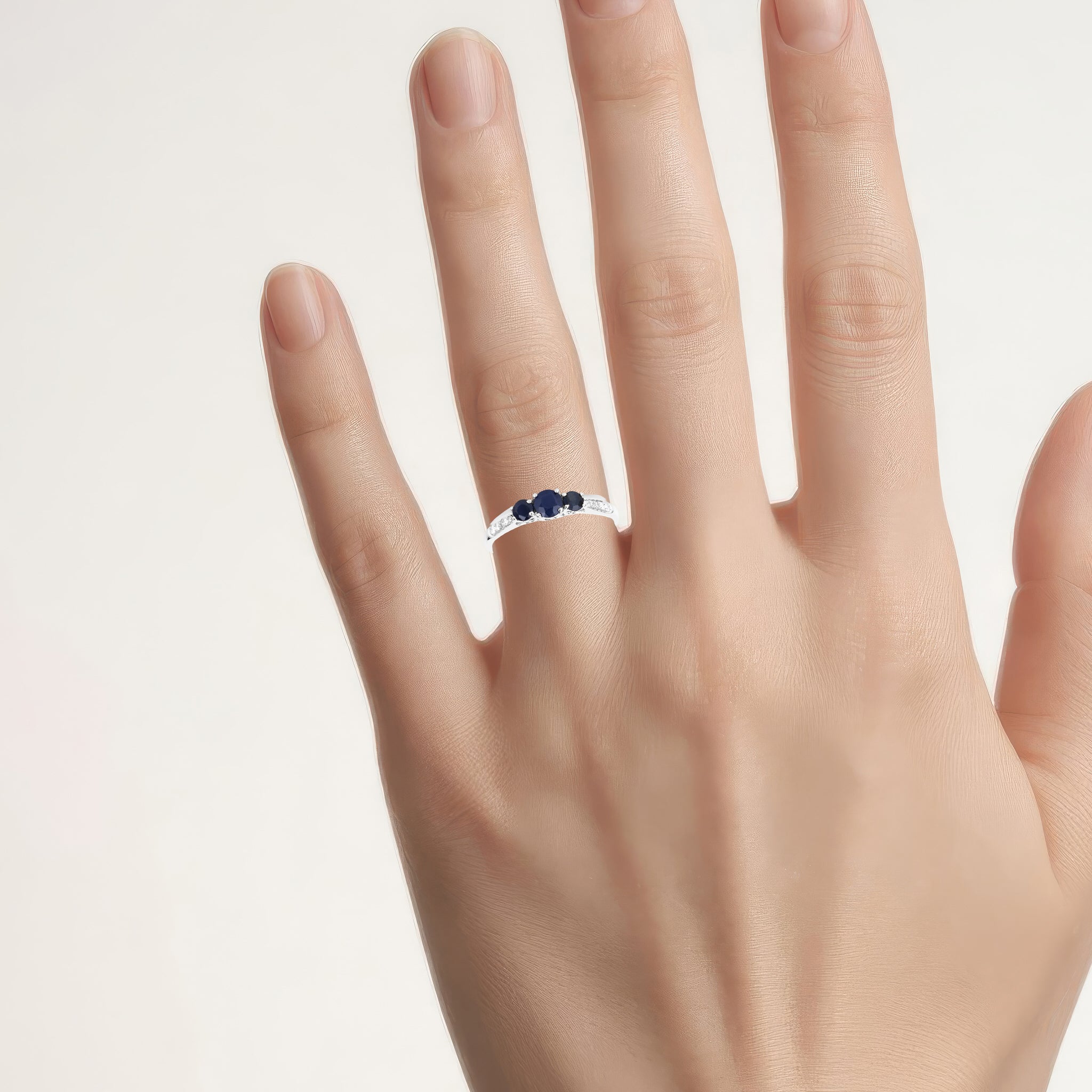 Blue Sapphire Ring With Diamonds 0.53 Carats 14K White Gold