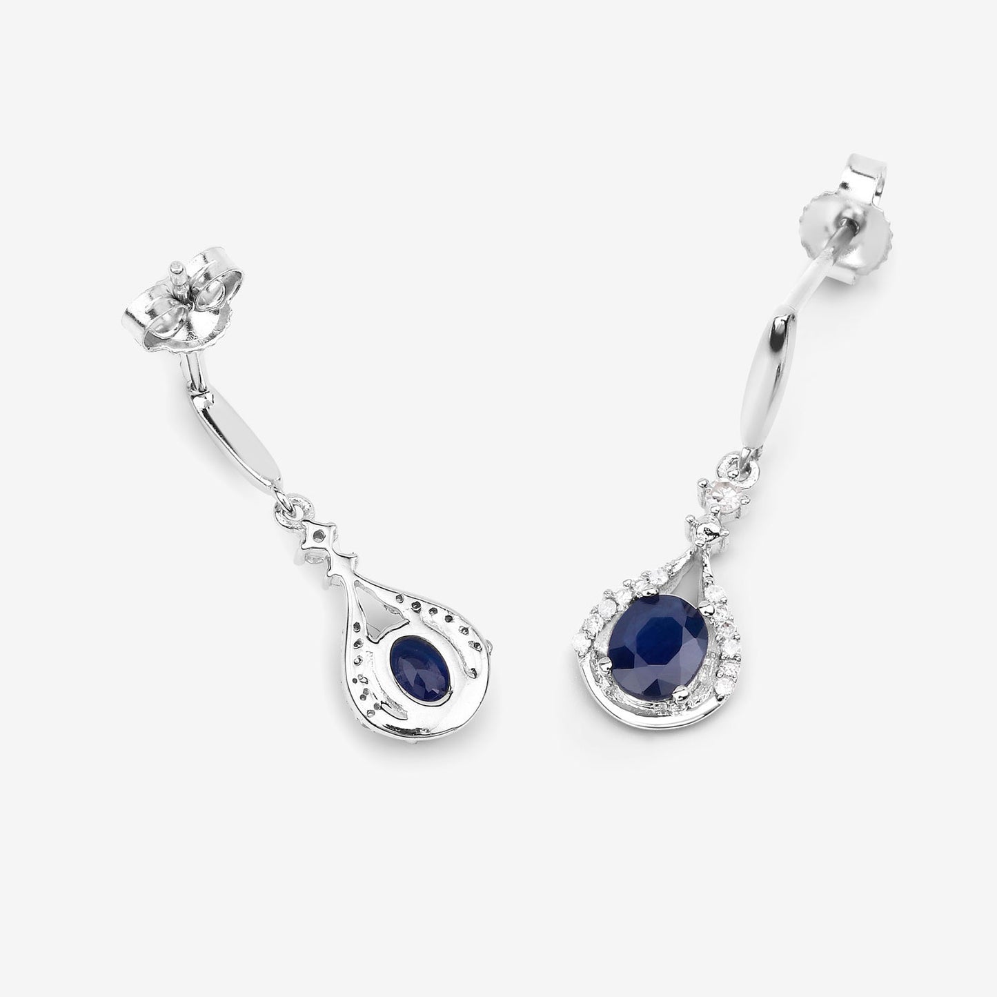 Natural Sapphire Earrings With Diamonds 0.82 Carats 14K White Gold