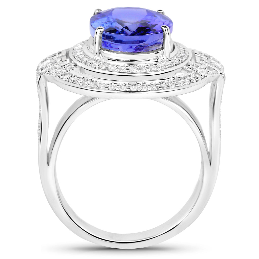 Natural Tanzanite Ring With Diamonds 6.80 Carats 14K White Gold
