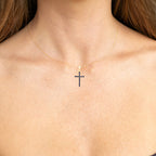 Natural Blue Sapphire Cross Pendant 0.58 Carats 14K Yellow Gold