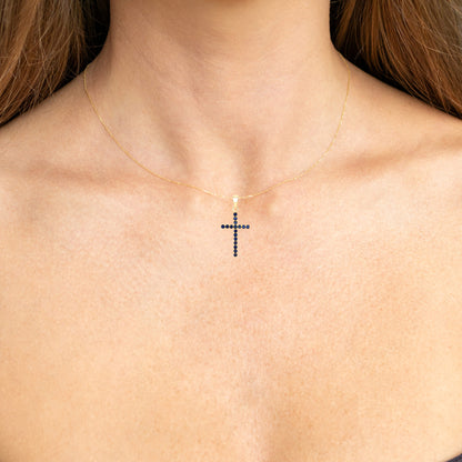 Natural Blue Sapphire Cross Pendant 0.58 Carats 14K Yellow Gold