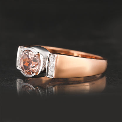 Morganite Ring With White Zircon 0.74 Carats 9K Rose & White Gold