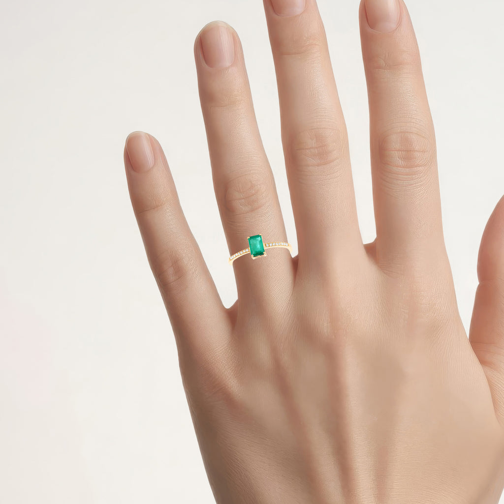 Zambian Emerald Ring With Diamonds 0.56 Carats 14K Yellow Gold