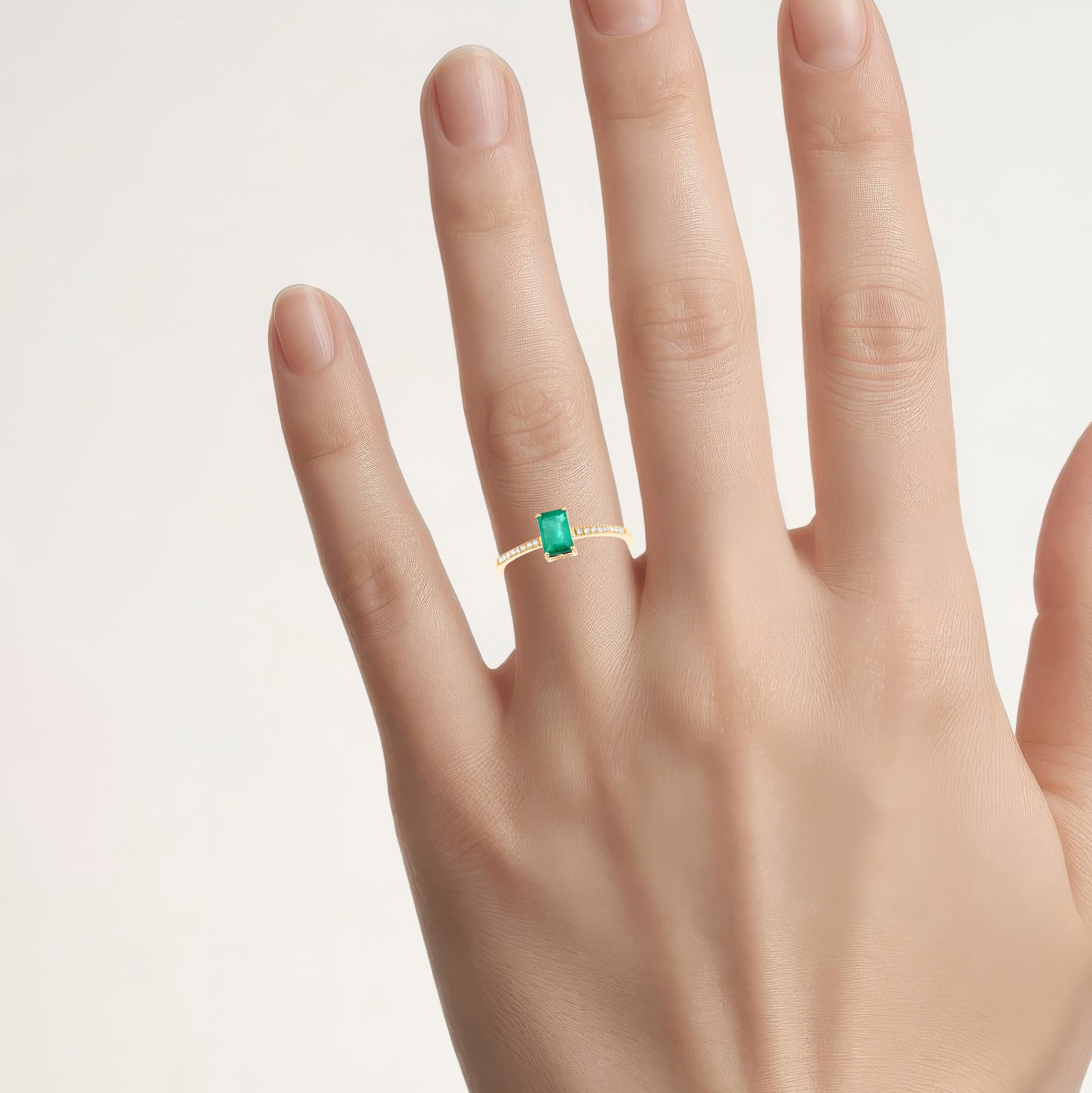 Zambian Emerald Ring With Diamonds 0.56 Carats 14K Yellow Gold