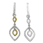 Dangle Earrings With White and Yellow Diamonds 0.88 Carats Sterling Silver