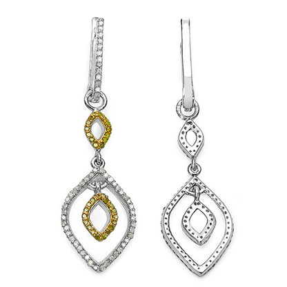 Dangle Earrings With White and Yellow Diamonds 0.88 Carats Sterling Silver