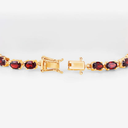 Natural Red Garnet Tennis Bracelet 11 Carats 14K Yellow Gold Plated Silver