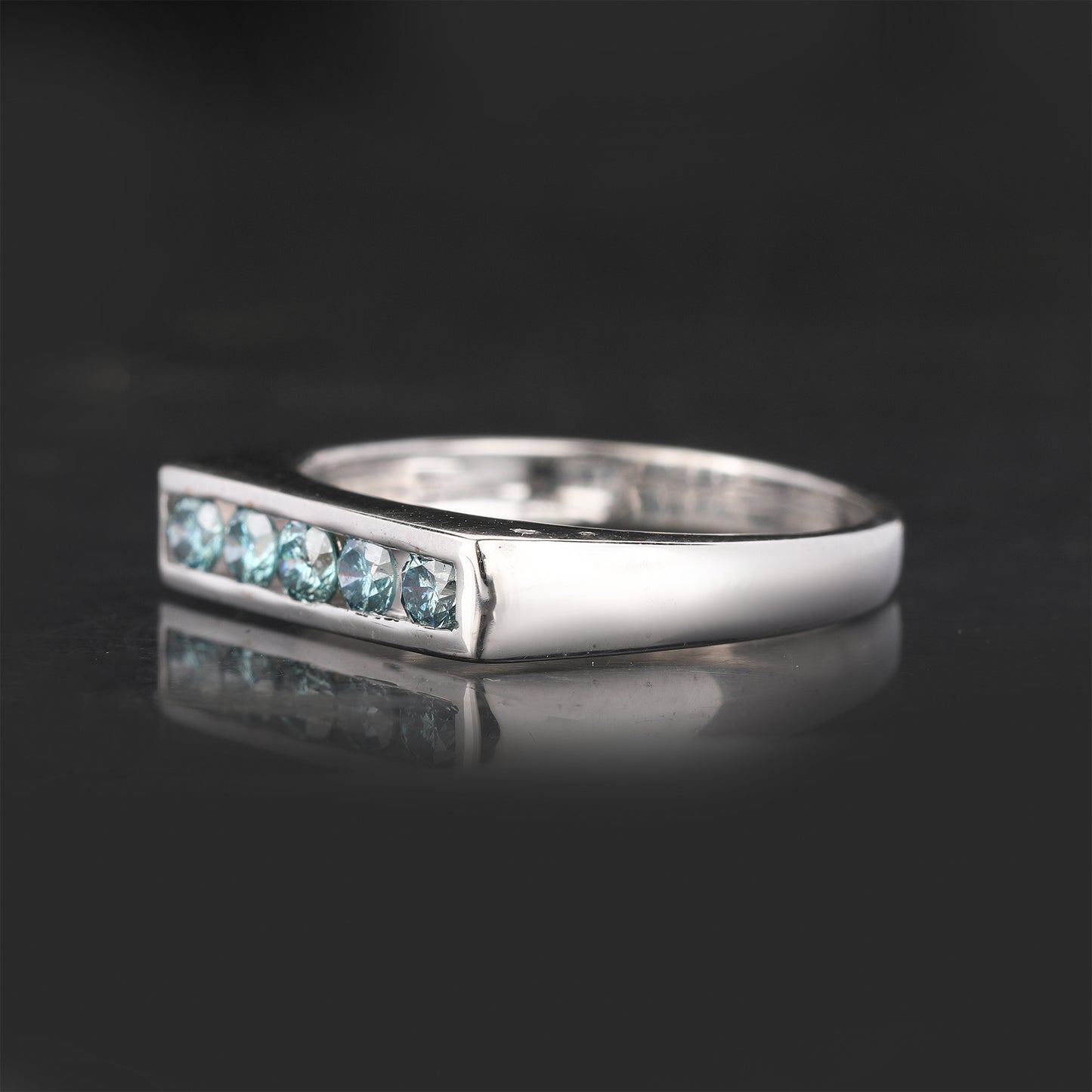 Blue Diamond Ring 0.35 Carats 9K White Gold