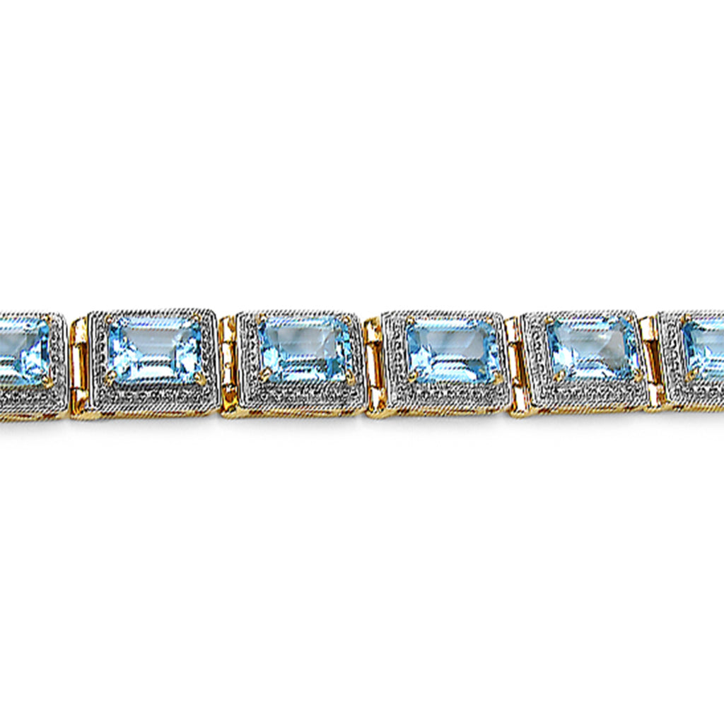 Blue Topaz Tennis Bracelet 20.7 Carats Gold Plated Silver