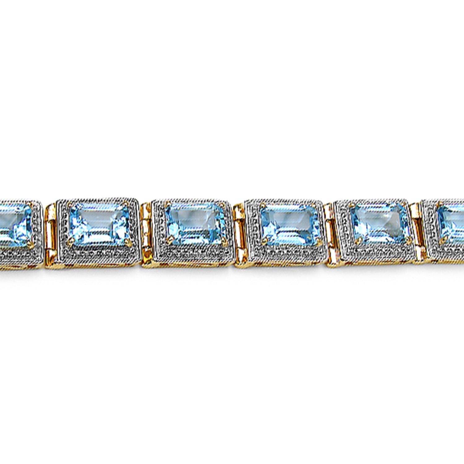 Blue Topaz Tennis Bracelet 20.7 Carats Gold Plated Silver