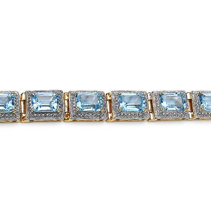 Blue Topaz Tennis Bracelet 20.7 Carats Gold Plated Silver