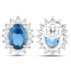 Blue Sapphire Earrings Halo Diamonds 2.2 Carats 14K White Gold