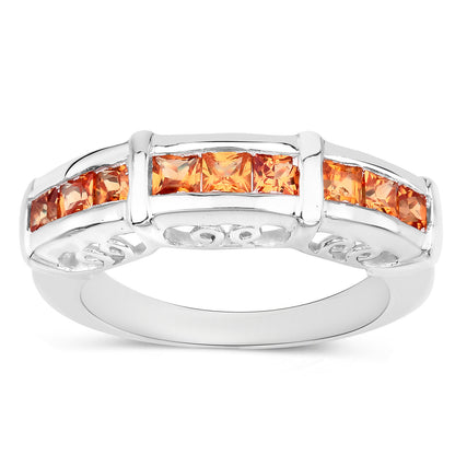 Orange Sapphire Ring 1.08 Carats Sterling Silver