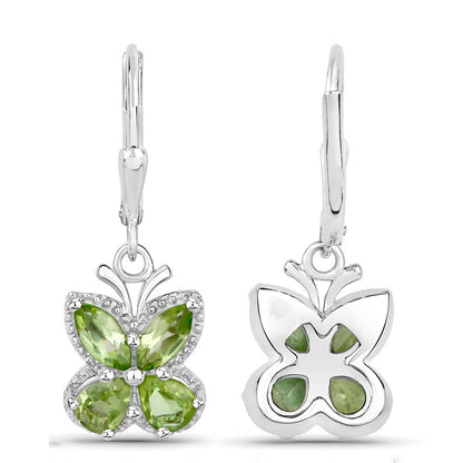 Peridot Butterfly Earrings 2.24 Carats Sterling Silver