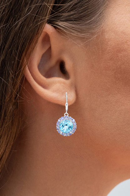 Blue Topaz Earrings With Tanzanite 9.92 Carats Sterling Silver