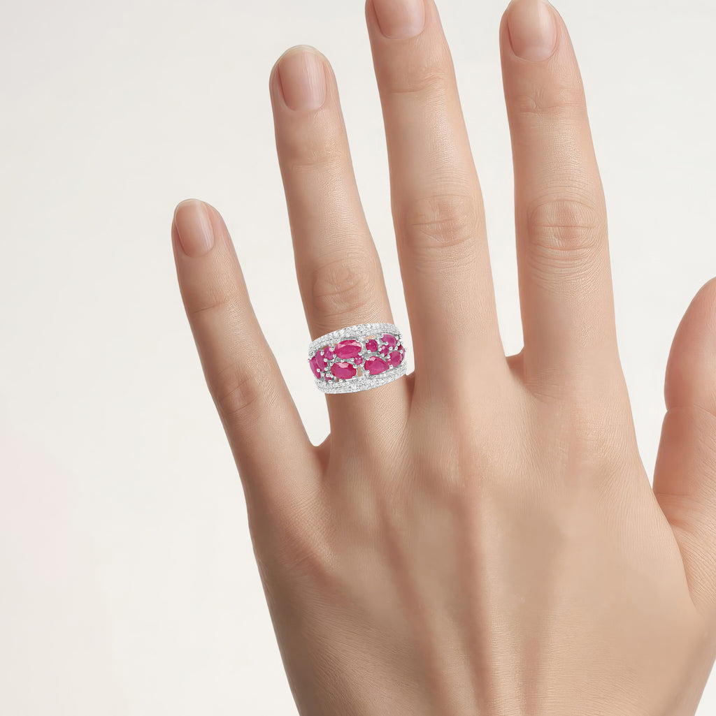 Ruby Ring With White Zircon 3.26 Carats Sterling Silver