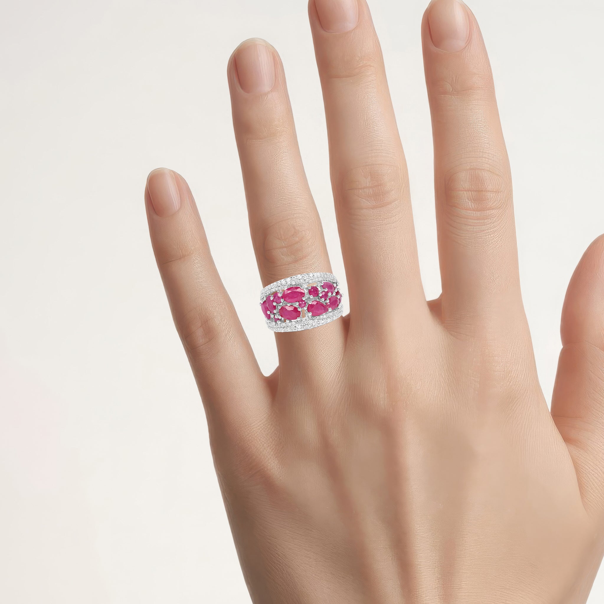 Ruby Ring With White Zircon 3.26 Carats Sterling Silver