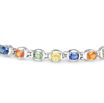 Multicolored Sapphire Tennis Bracelet 5.38 Carats Sterling Silver